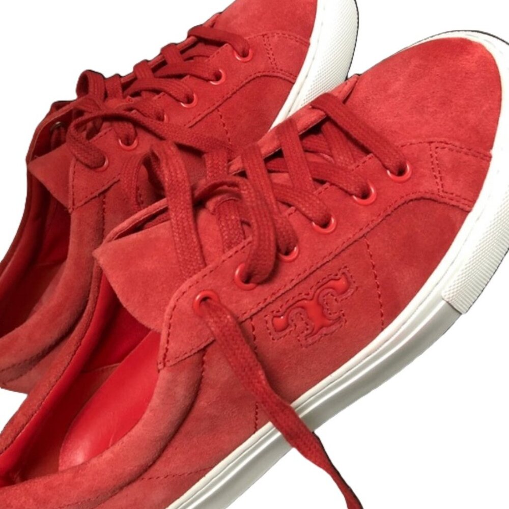 Tory Burch Crimson Suede Lace-Up Sneakers